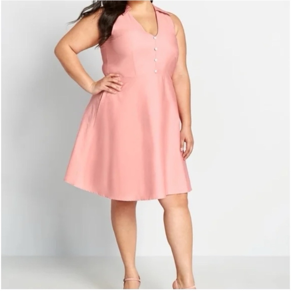 NWT ModCloth 22 Plus Mod As Well Pink Collared A-Line Sleeveless Shirt Dress